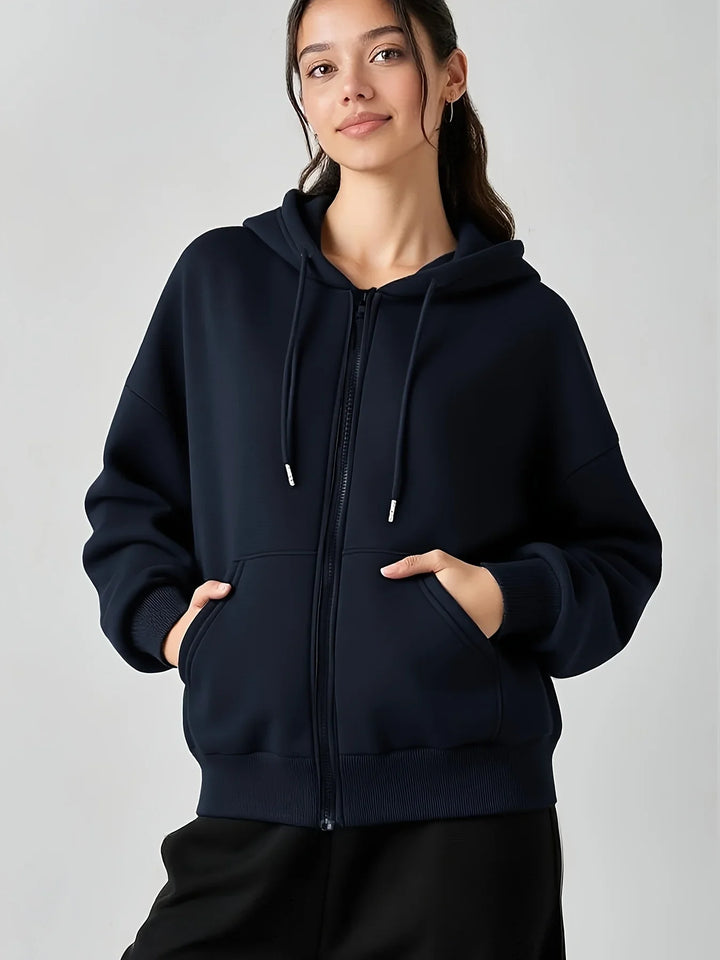 Women's Casual Oversized Hoodies Sweatshirt Zipper Pockets Solid Color Pullover Loose Fit  Autumn Winter Fall Streetwear Jacket - ATFH