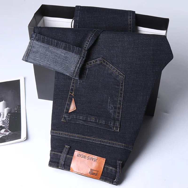 Men Fashion Straight Jeans Men 2025 New Stretch Slim Fit Pants Comfortable Soft Business Denim Trousers Male Brand Clothing ATFH
