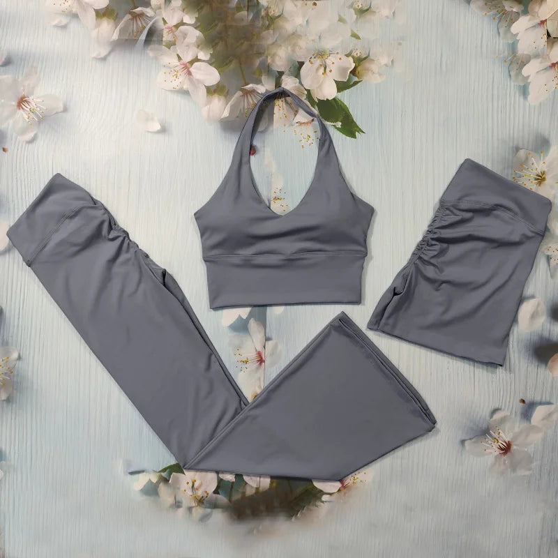 Scrunch Sports Suit Women's Yoga Set Gym Wear Sexy Sports Bras and Flared Leggings Sets Fitness Outfits Female Workout Clothes ATFH