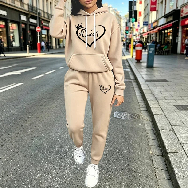 2026 Women's 2 Pcs Sets Casual Hooded Sweatshirts Tracksuit Outdoor Sports Jogging Clothing AutumnWinter Street Woman Pants Suit