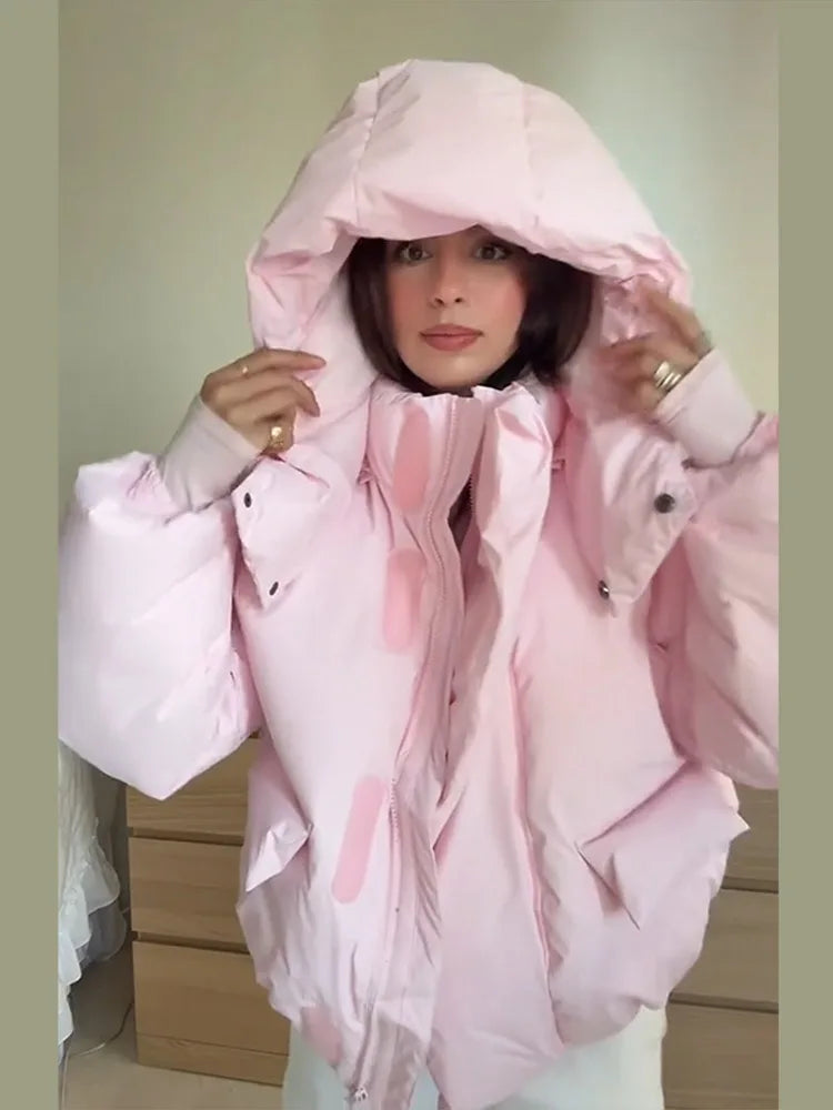 Stylish Hooded Cotton-padded Coat Women Solid Cropped Zipper Pocket Thick Cotton Coats Lady 2025 Winter Casual Female Outerwears ATFH
