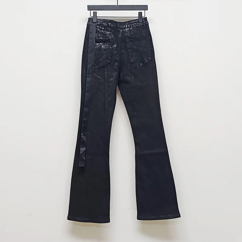 RO Style Wax Pants Men's Handmade Brushed Wax Pentagram Wax Surface Coating Horn High Elasticity Jeans Pant Dark ATFH