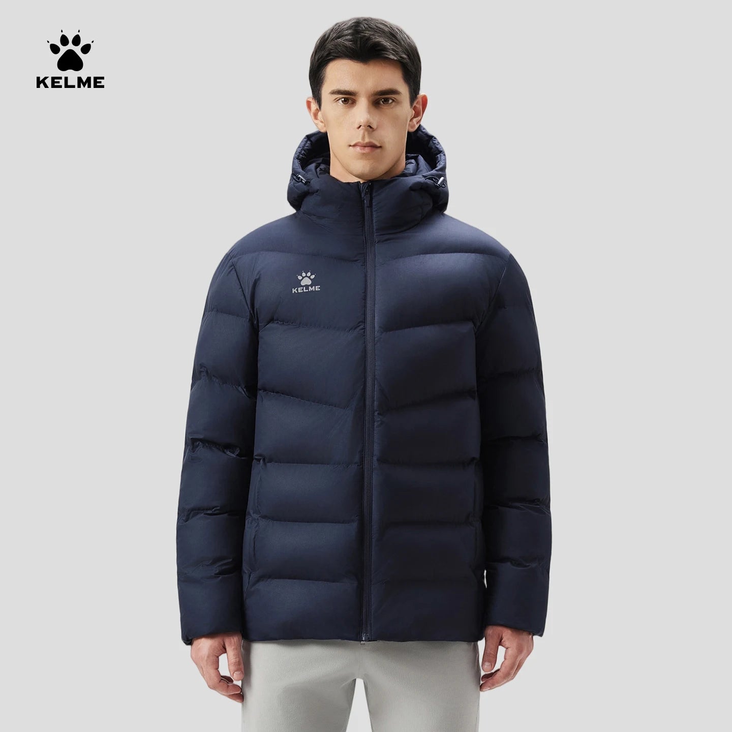 Kelme Men's Hooded Thermal Jacket For Sports Football Training And Outdoor Activities  Windproof Fleece-lined Coat