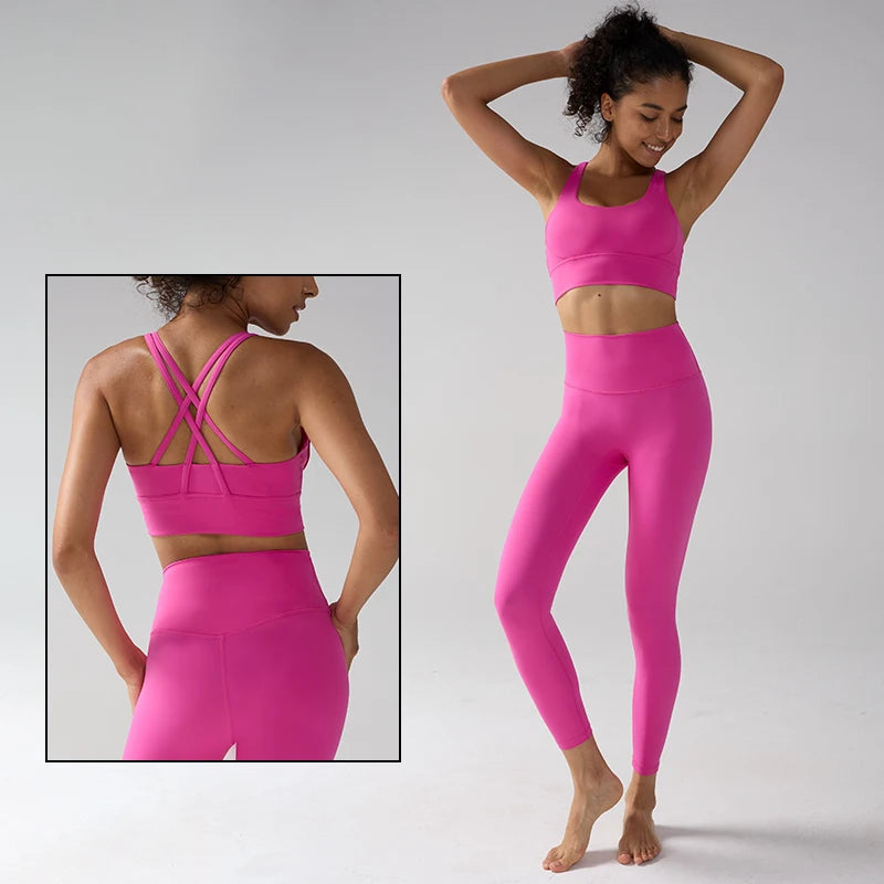 Women's Yoga Set Workout Set 2 Piece High Waist Yoga Leggings Sports Bra Gym Suit Activewear Sports Fitness Set Sports Suit - ATFH