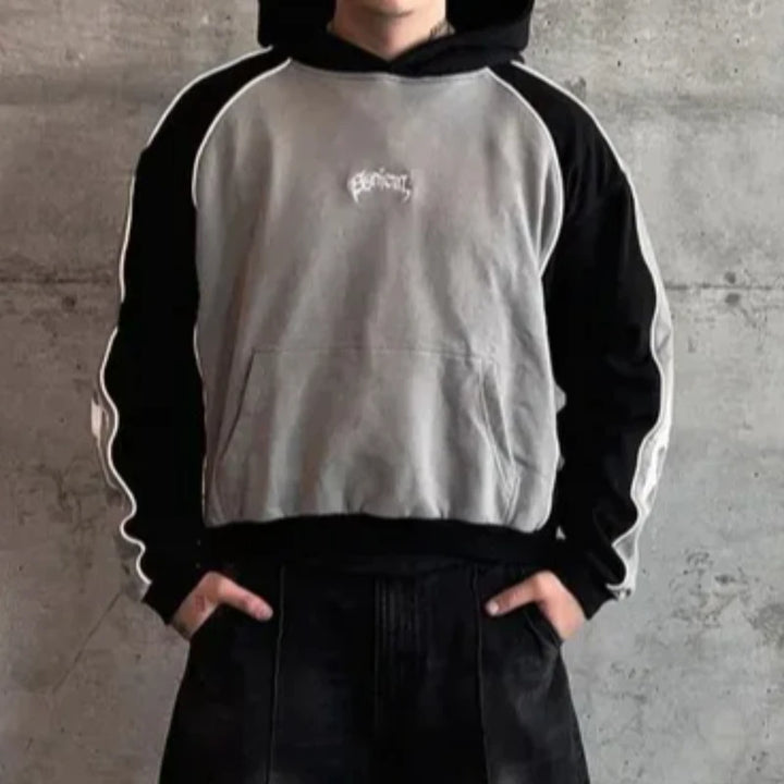 Y2K Retro Street Trend Coat Men's Women's European American Personalized Embroidery Color Blocked Long Sleeved Pullover Hoodie - ATFH