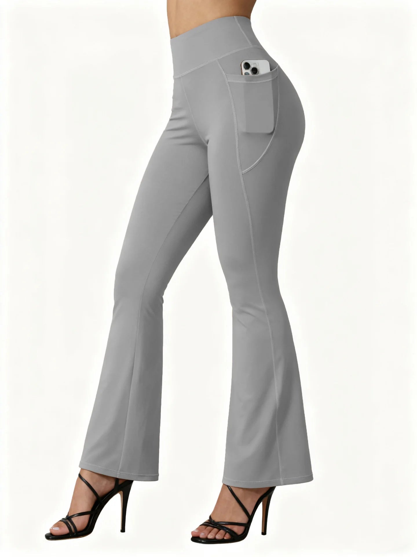 High Waisted Flared Yoga Leggings Women Butt Lifting with Pocket Design Wide Leg Leggings Running Tights Plus Size Gym Pants ATFH
