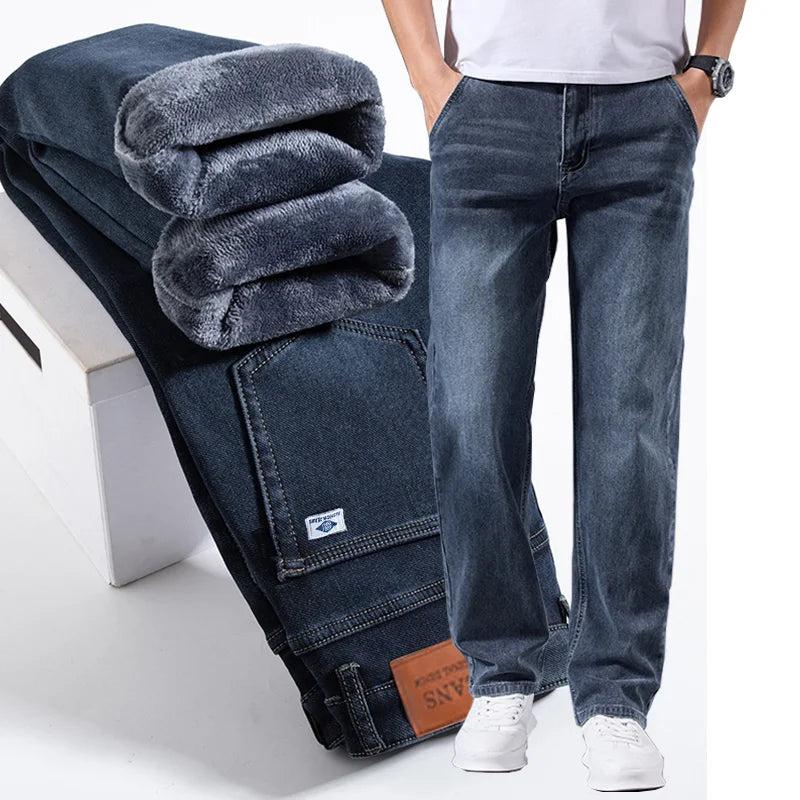 Men's loose straight leg jeans retro washed elastic casual pants suitable for all seasons versatile pants ATFH