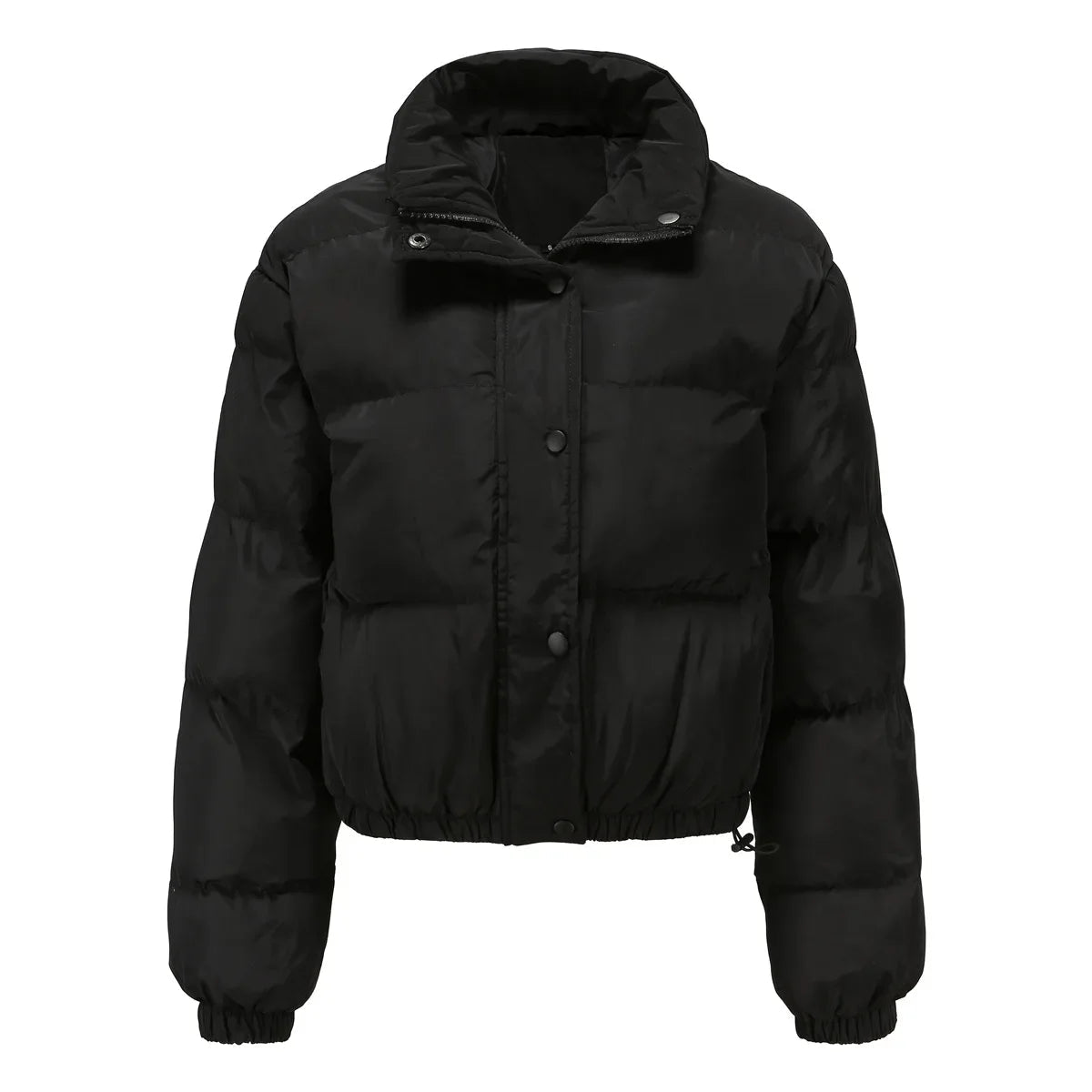 Women Parkas Turtleneck Full Sleeve Thick Coats Loose Short Coat Solid Zipper Solid Spliced Jackets Casual Office Lady ATFH