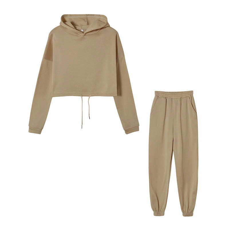 New Spring Autumn Fashion Trend Wear Long Sleeved Hooded Sweatshirt Pants Sports Casual Suit Two Piece Set for Adult Women