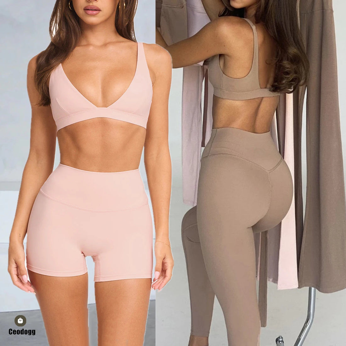 1/2PCS Contour Crop Sport Bra Women Yoga Sets Workout Gym Scrunch High Waist Fitness Push Up Shorts Running Avtive Suits XP187 - ATFH