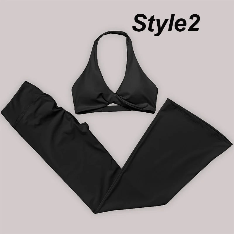 Gym Leggings Women High Waist Flared Pants Cross Waist Sport Tights Ladies Push Up Fitness Leggin Workout Clothes ATFH
