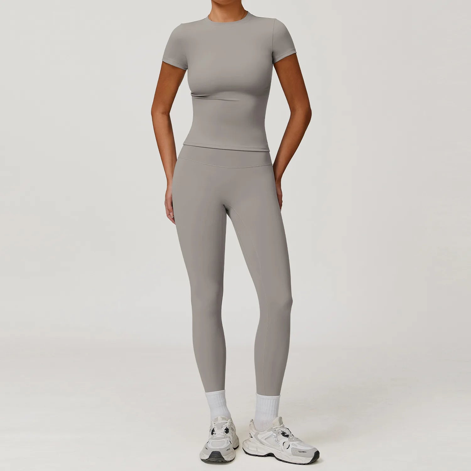 Women  Yoga Set 2PCS Workout Set Sportswear Gym Clothing Fitness Long Sleeve High Waist Leggings Cycling Shorts Sports Suits - ATFH