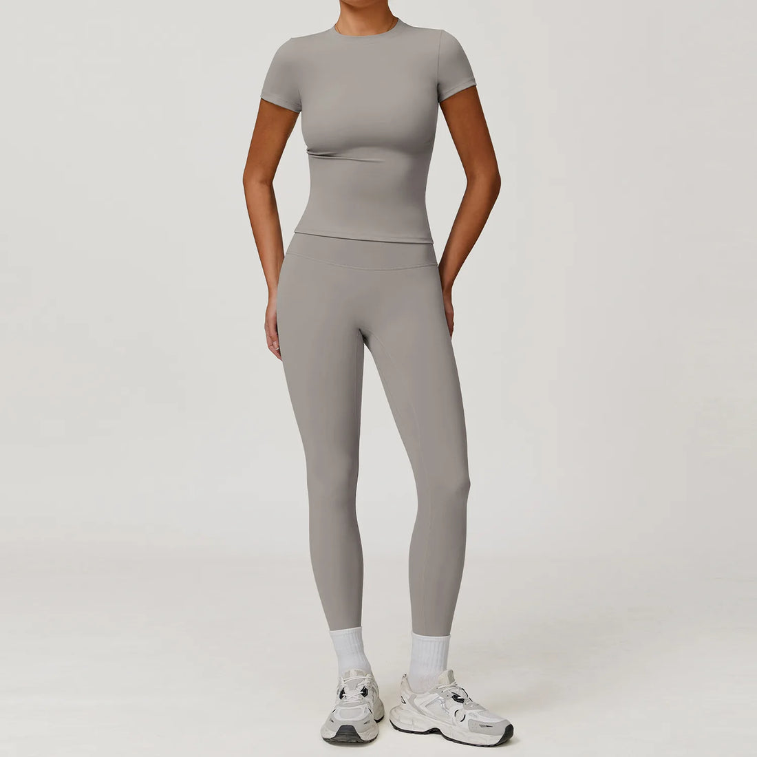 Women  Yoga Set 2PCS Workout Set Sportswear Gym Clothing Fitness Long Sleeve High Waist Leggings Cycling Shorts Sports Suits - ATFH