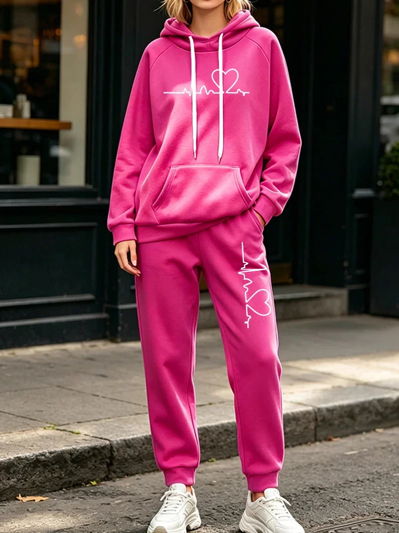 Autumn Winter Womens Tracksuit 2 Pcs Sets Casual Hooded Sweatshirt Outfits Outdoor Sports Clothing Warm Street Woman Pants Suit