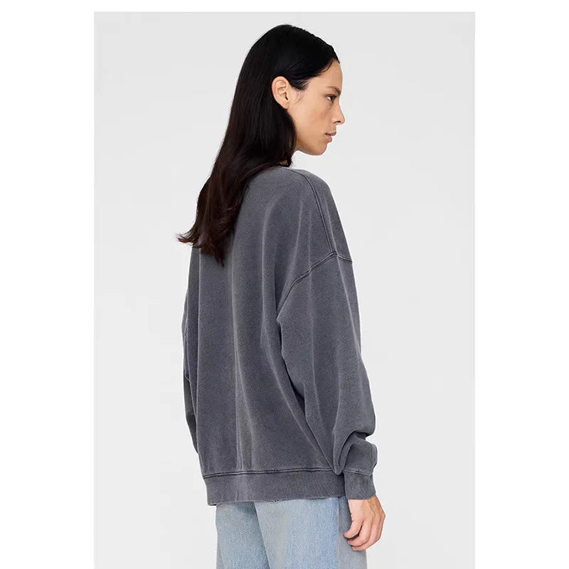 2026 Spring Autumn New Classic Letter Printing, Washing Water, Frying Colors, Old Black and Gray Women's Sweatshirt Pullover - ATFH