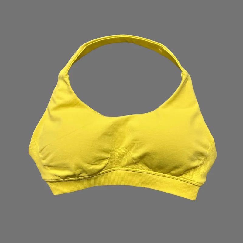 Histello Sports Bra Women Seamless Halter Clothes Neck Strap Padded Yoga Top Gym Backless Bra Running Sportswear Workout Tops - ATFH