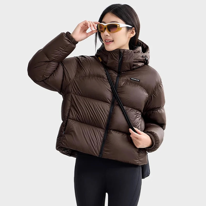 GOLDEN CAMEL Women's Hiking Down Jacket Penguin Series 2025 Winter Windproof Warm Short Puffer Jackets Thick Hooded Coats -10℃