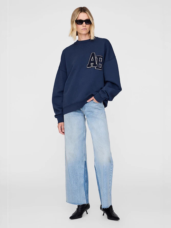 2025 Winter New North American Niche Classic Letter BING Printed Inner Fleece High Neck Loose Women's Sweatshirt - ATFH