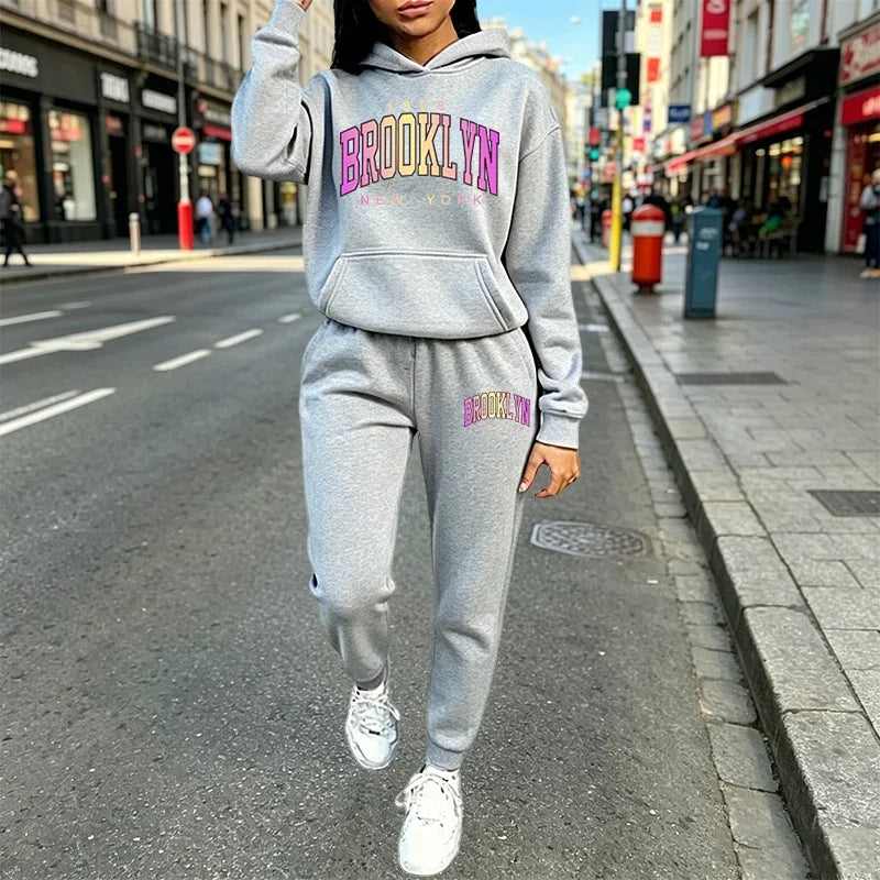 Women's Outfits Casual Hooded Sweatshirt Suit Outdoors Sports Jogging Sportswear Clothing Autumn Winter Street Woman Pants Sets
