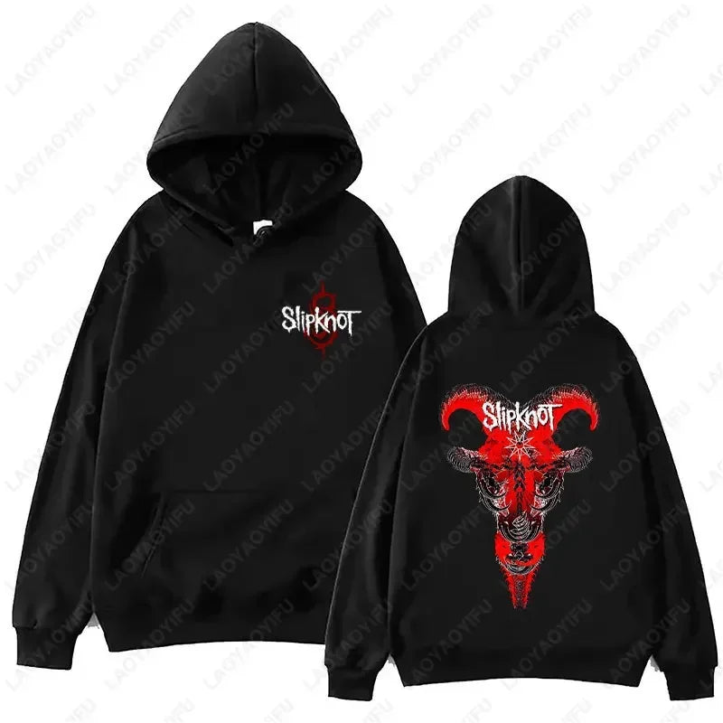 New style Arrival Men's Black Slipknot Graphic Hoodie – Nu Metal Band Print Oversized Fit Streetwear Pullover loose fit