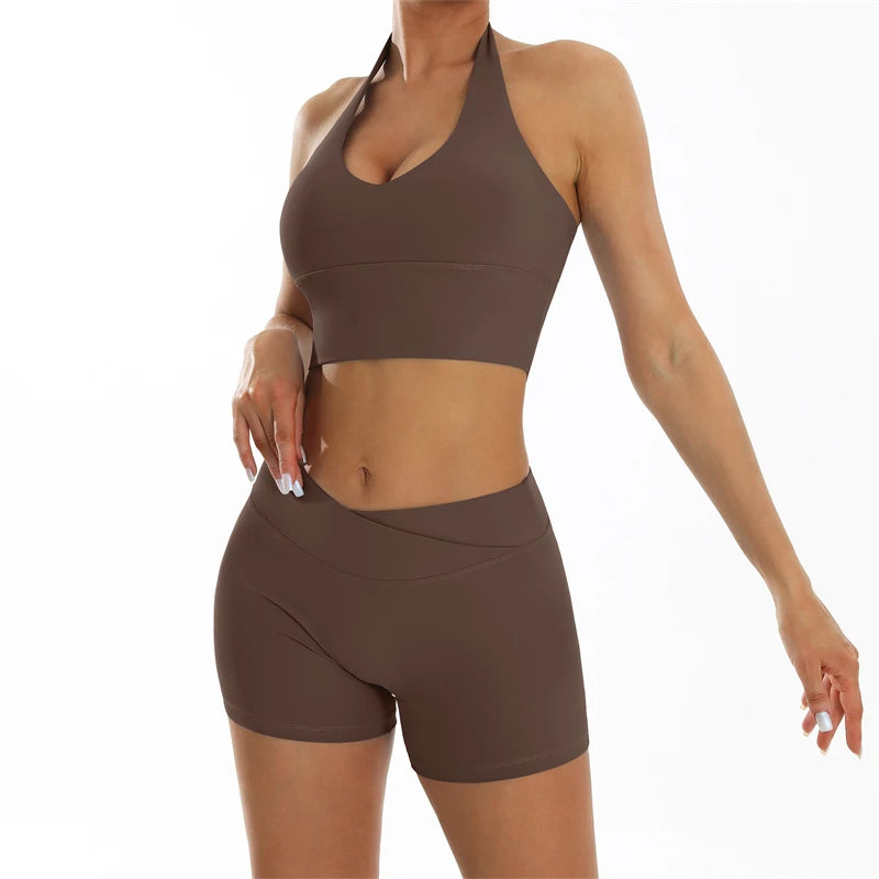 Summer Fitness Suits Short Sports Sets Yoga Clothes Sexy Women's Tracksuit Butt Lifting Shorts and Sport Bras Set Gym Outfits - ATFH