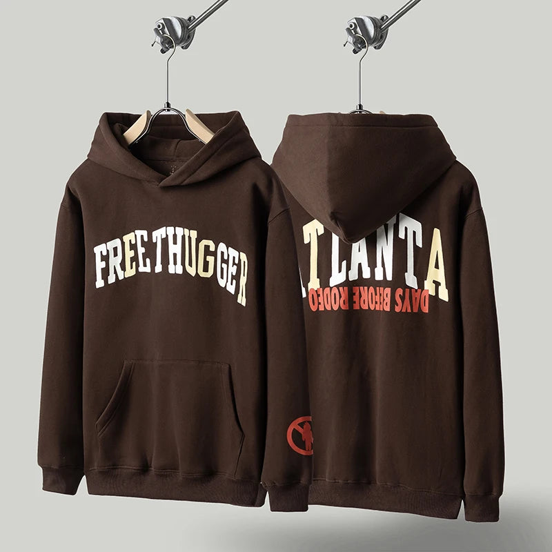 American Street Winter Cactus Jack Hoodie Letter Print Hooded Sweatshirts Casual Loose Fleece Hoodys Men Women Tops - ATFH