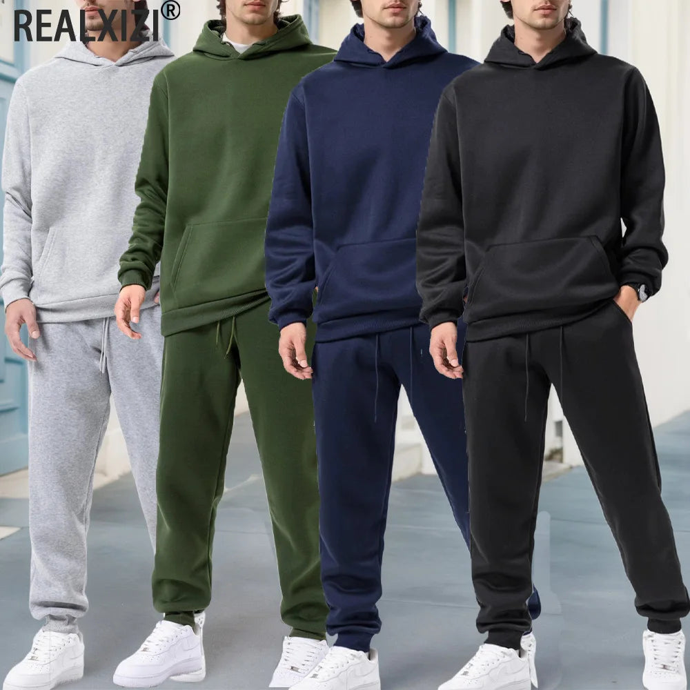 Basic Men/Women 2Pcs/Sets Sweatshirt Hoodies Pants 2025 Male Gyms Fitness Tops Joggers Sportswear Tracksuits ropa para hombre - ATFH