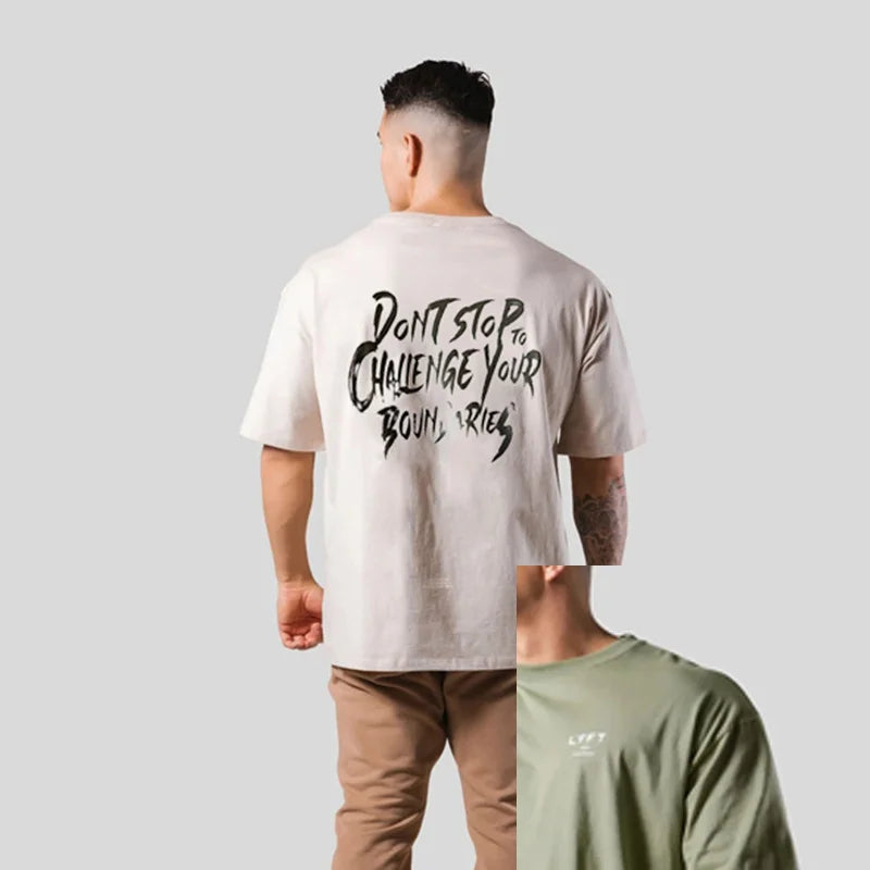 NEW LYFT Men Shirt Cotton Print Running T Shirt Loose Training Gym Bodybuilding Fitness Top Streetwear Sport Tees Short Sleeves ATFH