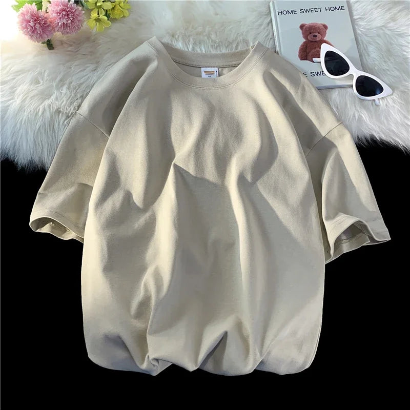 LEGIBLE Summer short sleeve T-Shirt Women Cotton Tee Shirt Loose Solid Basic Oversized T Shirt Women O-neck Tshirt Women - ATFH