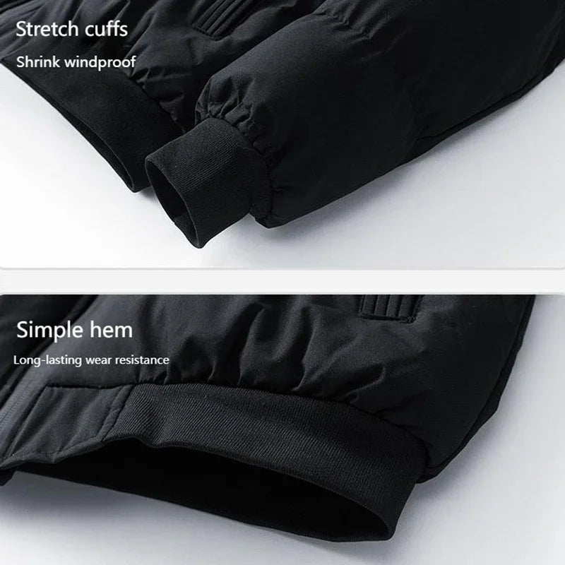Winter Men's Stand Up Collar Zipper Parkas Thick Cotton Coats Solid Color Street Fashion Style Business Casual Jacket Plus Size