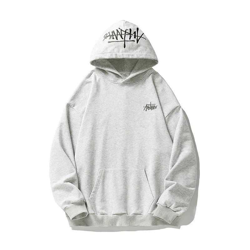 400G Heavy Thick Letter Embroidered Hoodies for Men's Autumn Winter Style American Trendy Couple Loose Hoodie Coat - ATFH