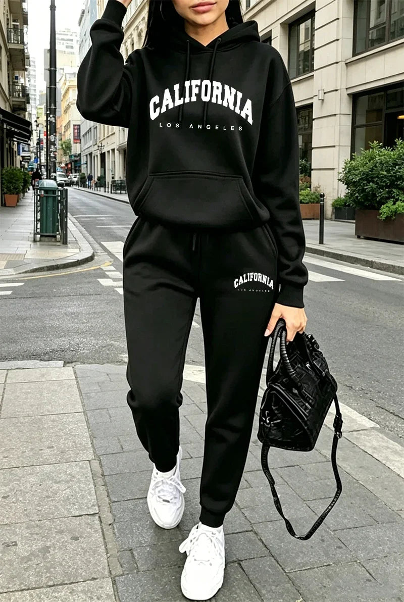 Autumn Winter Women's Outfits Print Casual Hooded Sweatshirts Sweatpant Outdoors Sports Jogging Clothes 2026 Single Hoodie Pants