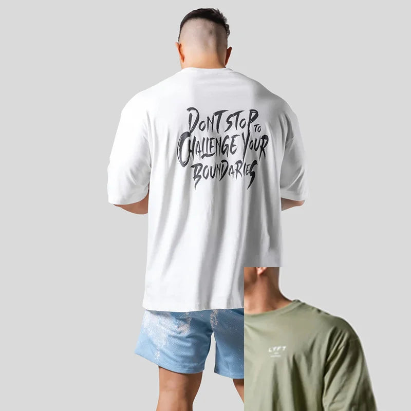 NEW LYFT Men Shirt Cotton Print Running T Shirt Loose Training Gym Bodybuilding Fitness Top Streetwear Sport Tees Short Sleeves ATFH