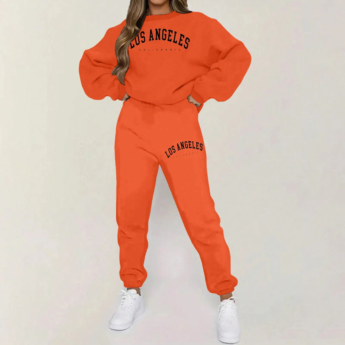 Women'S Printed Outfit Long Sleeve Solid Color Hooded Sweatshirt And Sweatpants Two Piece Set Autumn Casual Sportswear Suits