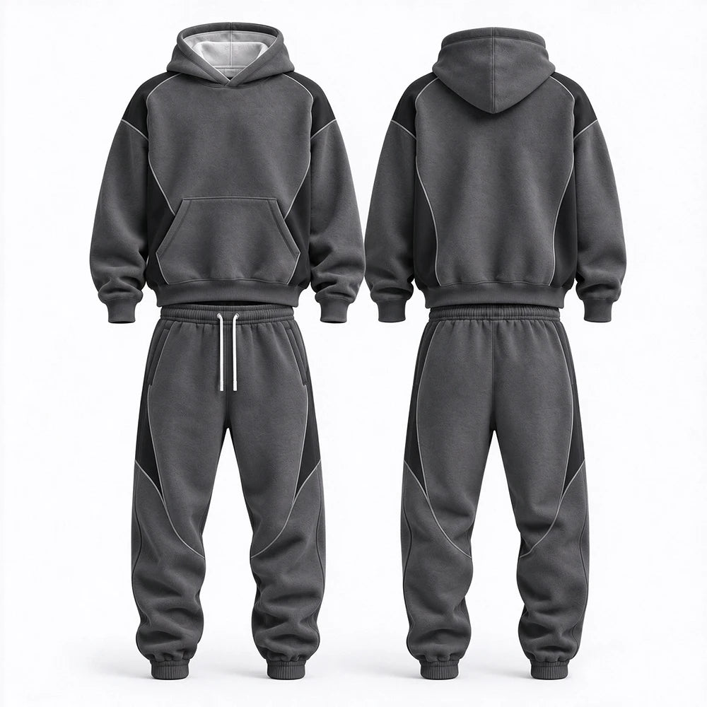 Men's hooded sweatshirt two-piece set solid color fashionable casual autumn and winter daily wear