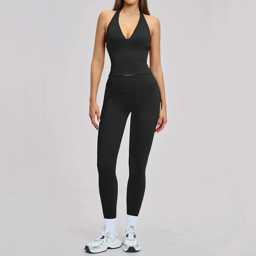 Women's Yoga Suits 2 Piece Sportswear Yoga Tracksuit Ventilate Vest High Waist Leggings Outfit Gym Set Running Workout Clothes - ATFH
