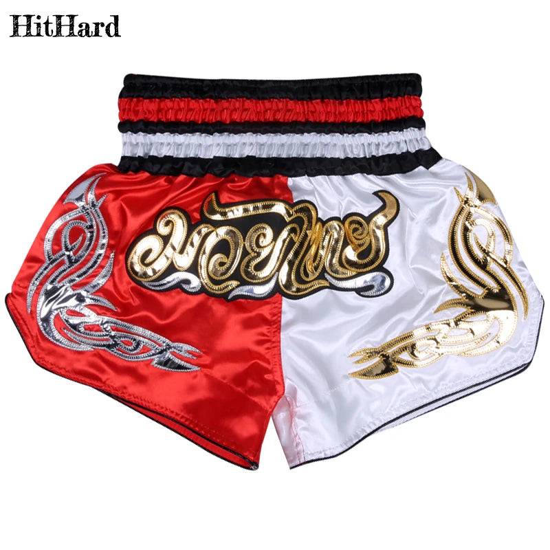 Muay Thai Shorts Men Women Kids Leopard Thai Boxing Shorts Premium Embroidery Satin Gym Kickboxing Fight Training BJJ MMA Pants