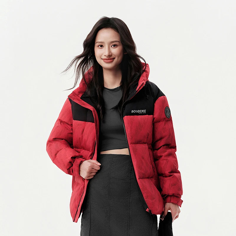 Bosideng Unisex Hooded Short Puffer Jacket Windproof Warm Winter Coat With Inner Pocket And Adjustable Cuffs For Outdoor Street