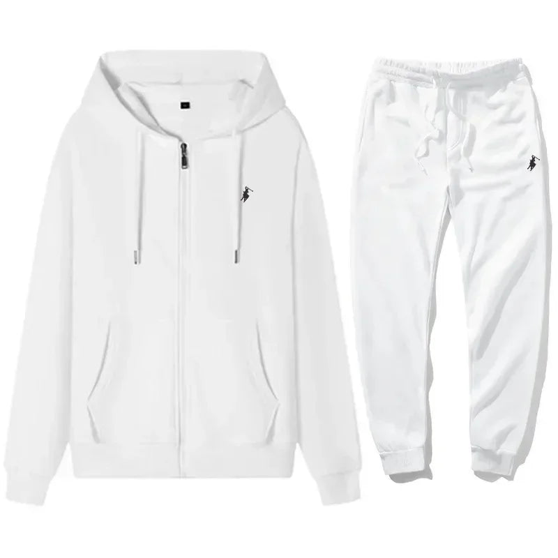 2026 Autumn and Winter New Men's Sports Suit, Stylish Outdoor Zip Fleece Men's Casual Hoodie + Pants Two-Piece Set - ATFH