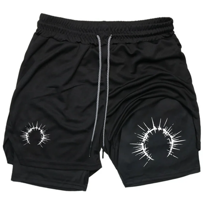 Men's 2-in-1 Shorts Training Fitness Phone Pocket Breathable Quick-Dry Summer Men Shorts Abstract Print
