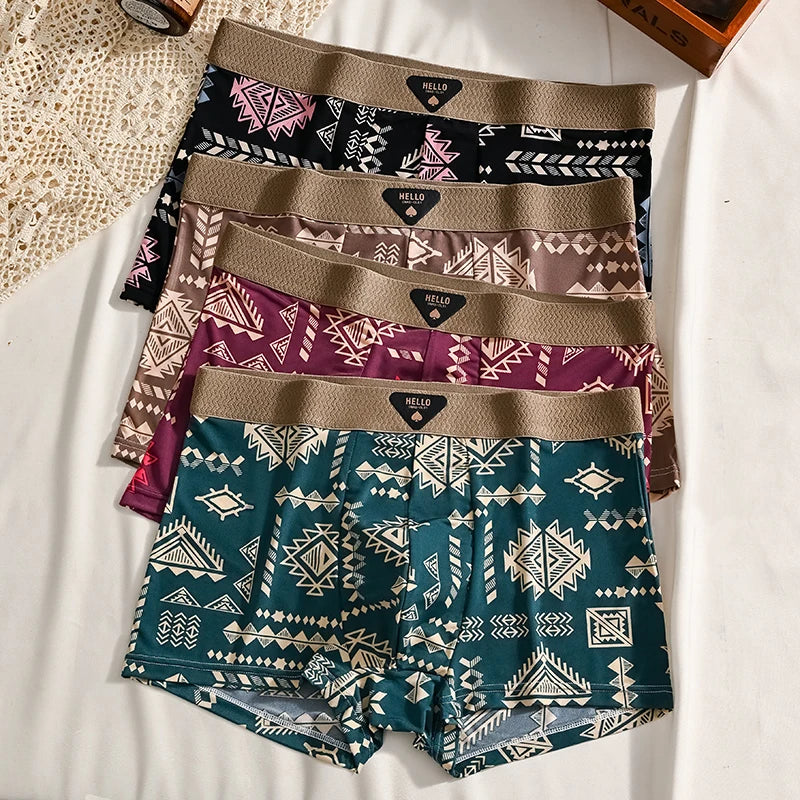 4Pcs Boxer Short Men's Ice Silk Underwear Male Underpants Breathable Sexy Thin Panties U Convex Lingerie Wholesale Lots Plus 6XL