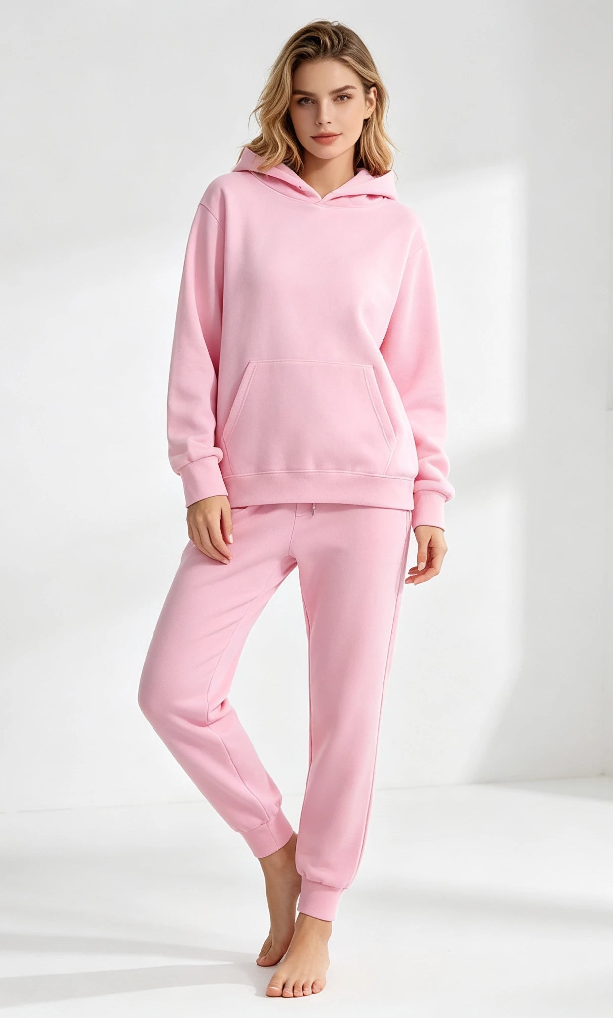 Autumn and Winter Casual Sports Hoodie Set Solid Color Women's Fashion Loose Hoodie Women's Pullover Pants Set