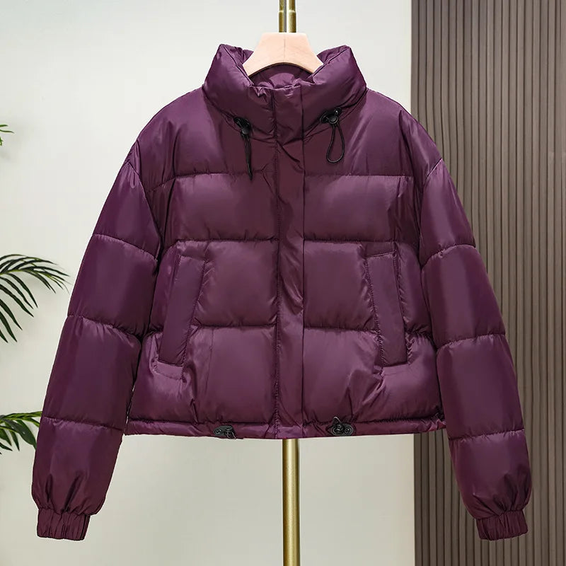 Korean Fashion Short Down Cotton Jacket Women 2025 Winter Parkas Warm Padded Coat Stand Collar Thick Casual Ladies Bread Clothes