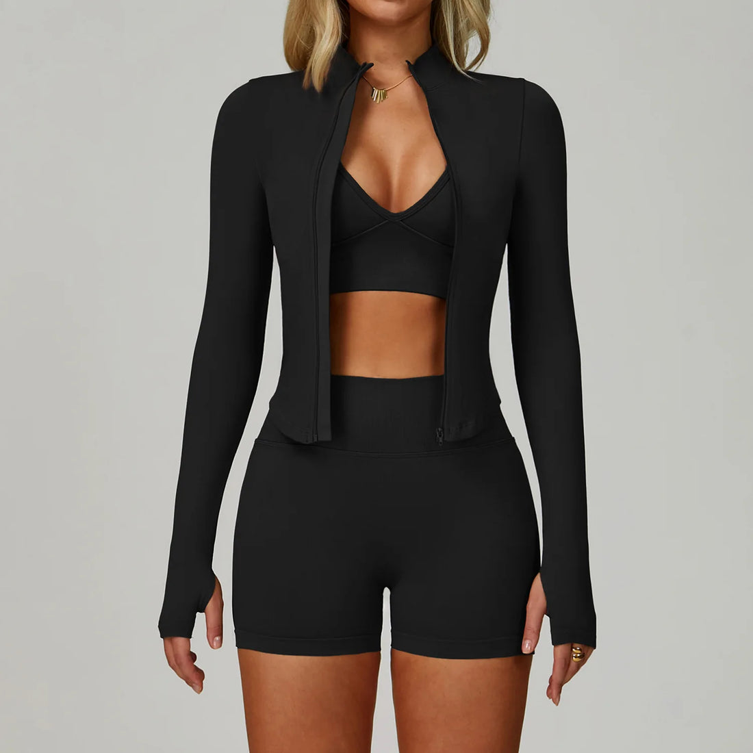 SWELTERING 2/3PCS Seamless Yoga Set Gym Clothes Sportswear Fitness Suits Women Workout Bra Crop Top Long Sleeve Sports Suits - ATFH