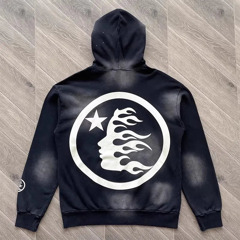 HS  Wash water heavy diamond set casual hoodie - ATFH