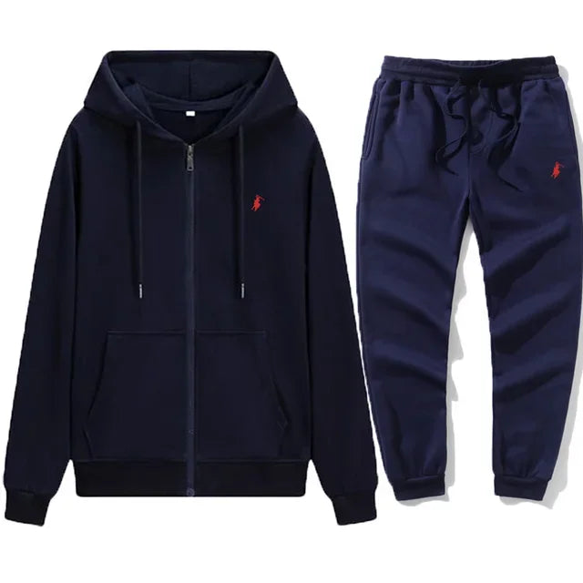 2026 Autumn and Winter New Men's Sports Suit, Stylish Outdoor Zip Fleece Men's Casual Hoodie + Pants Two-Piece Set - ATFH