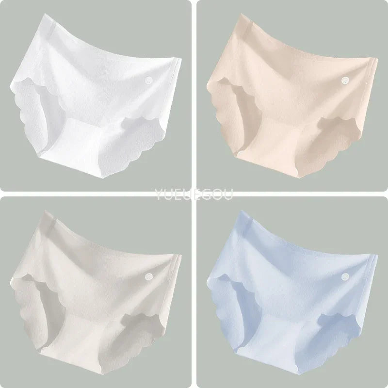 4PCS Ice Silk Seamless Underwear Ultra-thin Women's Panties Sexy Transparent Stretch Briefs High Waist Comfortable Lingerie M-XL