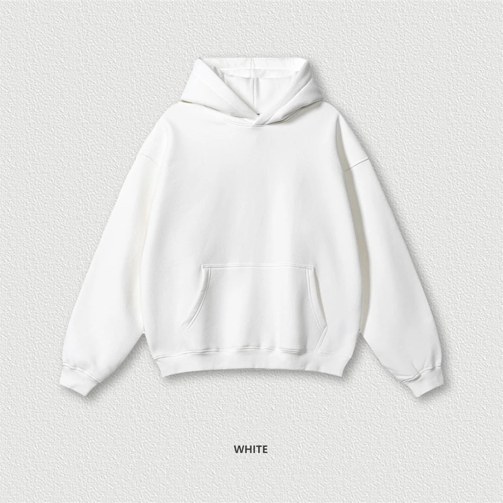 Autumn Winter Men 345gsm Fleece Hoodies Unisex Women Relax Fit Warm Solid Hooded Pullovers Sweatshirts HY0863 - ATFH