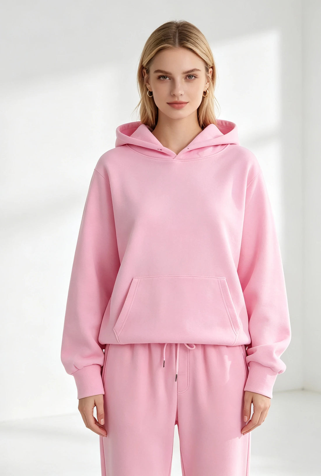 Autumn and Winter Casual Daily Women's Two-Piece Sports Suit Solid Color Hooded Sweat Loose Drawstring Pants Home Clothes