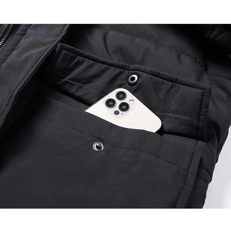 Men's Autumn Winter Jacket Mountain Windproof Hiking Hooded Warm Snow Coat Multi Pockets Casual Fleece Parkas Plus Size 5XL 6XL